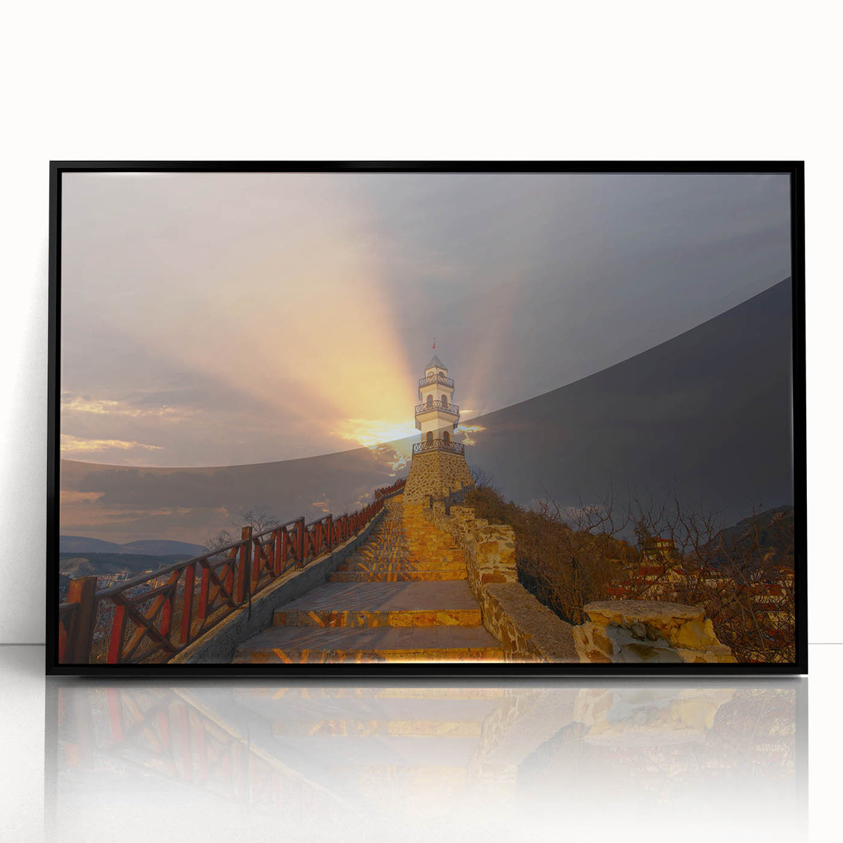 Large abstract wall art depicting a Turkish landscape in muted earth tones on a framed acrylic.