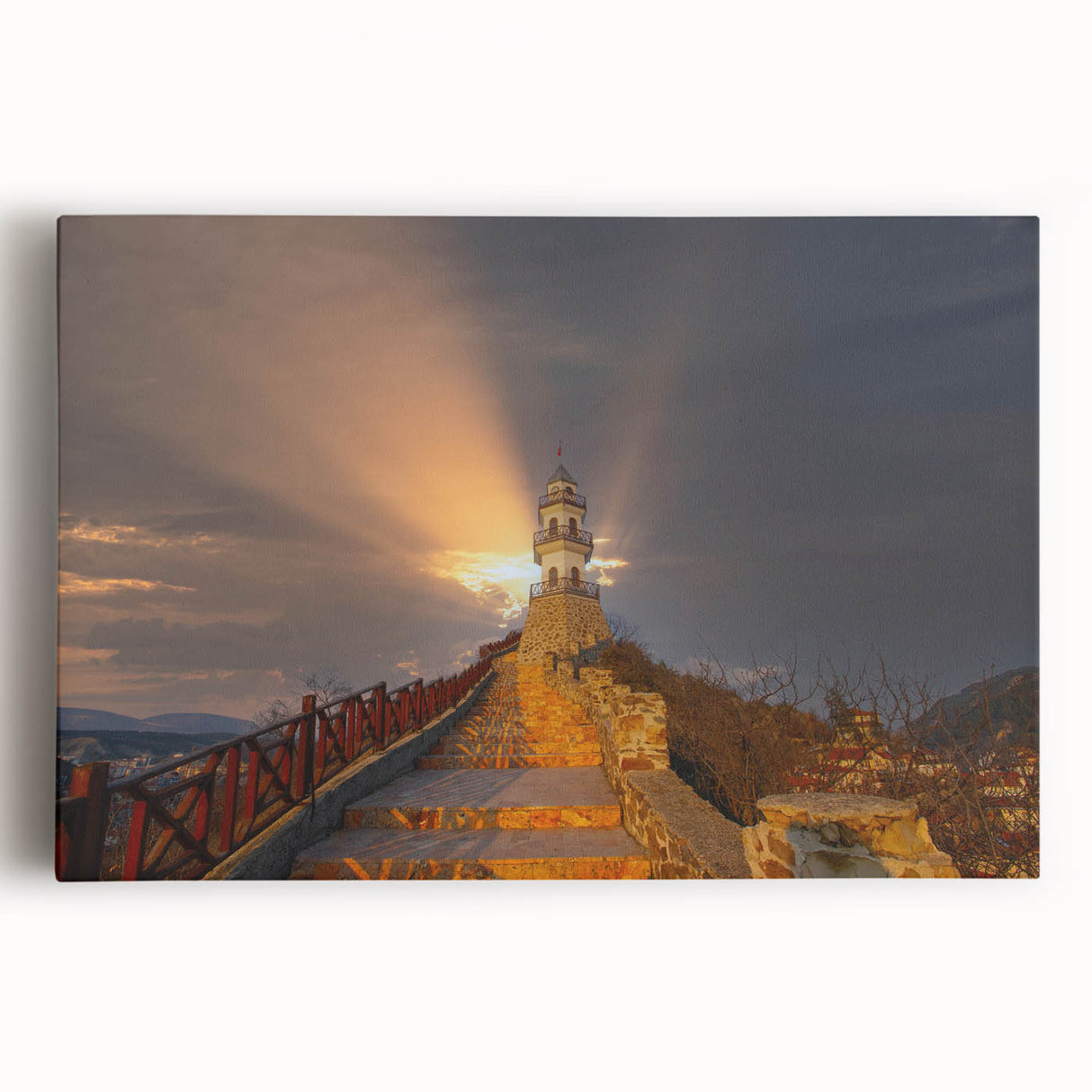 Large black and white stretched canvas of a scenic Turkish landscape, ideal for kitchen wall art.