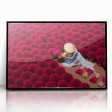 Large abstract wall art depicting a serene Vietnamese landscape in muted green and blue tones, framed in black acrylic.