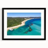Extra large framed print of an abstract Brisbane skyline with vibrant, textured colors, ideal for living room decor.