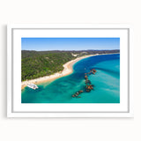Extra large abstract art print of Brisbane scenery in textured style on a white framed canvas, ideal for living room decor.