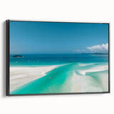 Black and white framed canvas of the Great Barrier Reef, ideal for bedroom wall art in a vintage poster style.