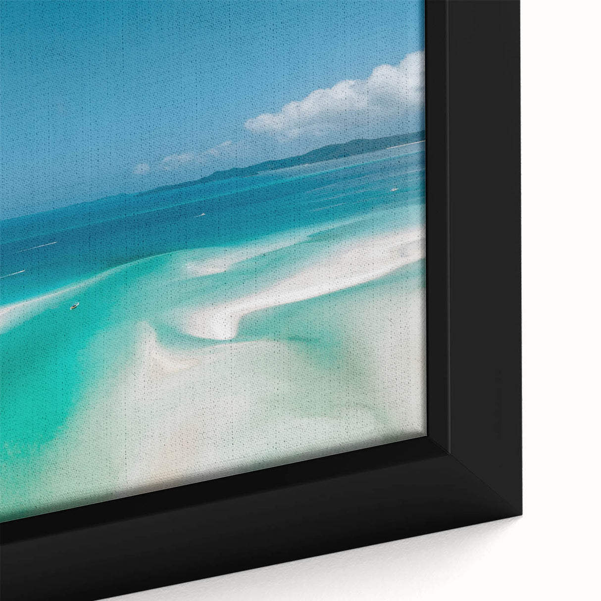 Extra large framed canvas featuring a textured depiction of the Great Barrier Reef in vibrant colors.