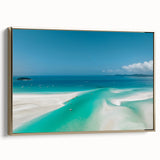 Framed canvas landscape art painting featuring the Great Barrier Reef in vibrant blue and green tones.
