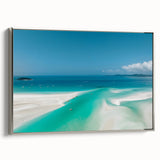 Vintage poster art of the Great Barrier Reef on a framed canvas, featuring a vibrant color palette.