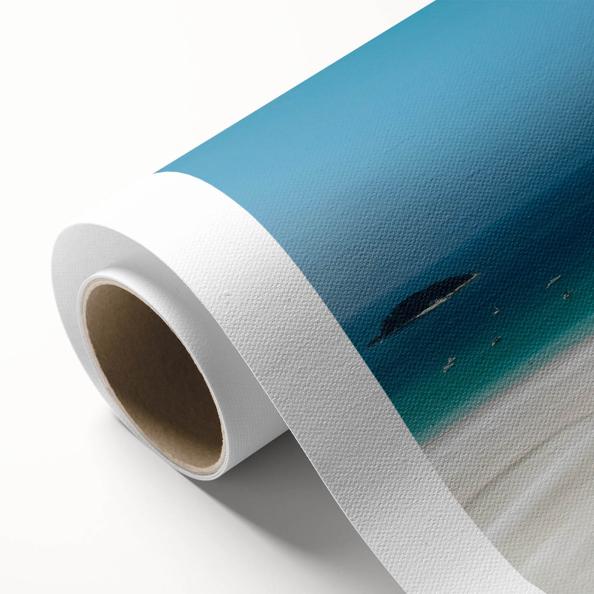 Art deco poster of the Great Barrier Reef in vibrant blue and green tones on rolled canvas, ideal for nursery wall art.