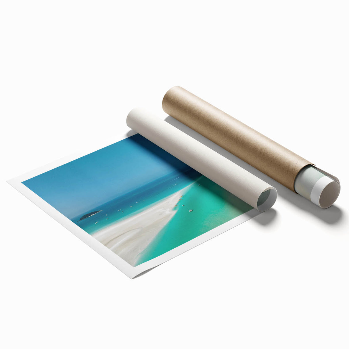 Extra large rolled print of the Great Barrier Reef with vibrant sea blues, ideal for classy bathroom wall art.