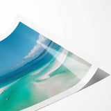 Extra large wall art featuring a line art depiction of the Great Barrier Reef in soft blue and green tones.