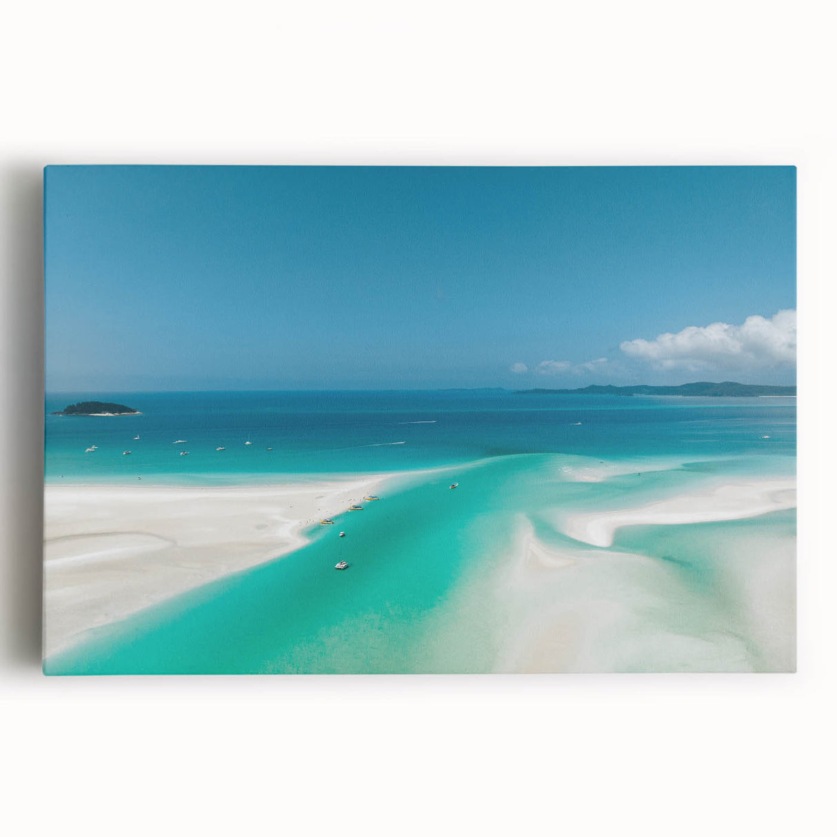 Black and white stretched canvas of the Great Barrier Reef, ideal for kitchen wall art.
