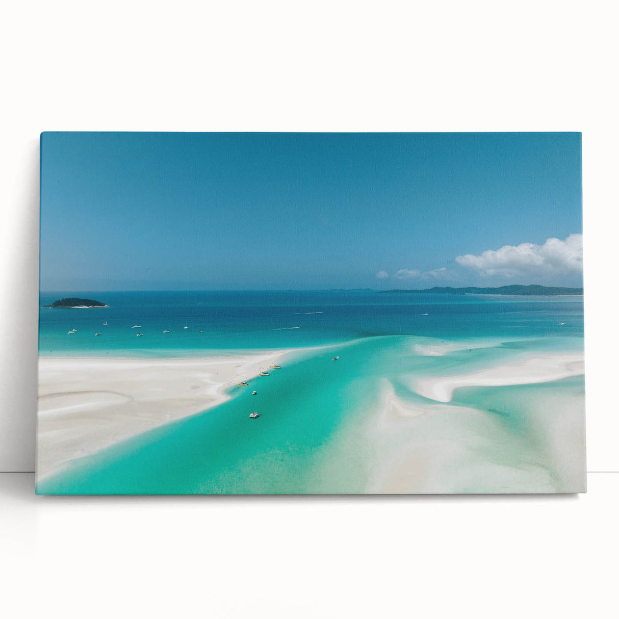 Black and white stretched canvas of the Great Barrier Reef, ideal for kitchen wall art or bedroom ambiance.