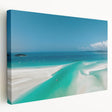 Side view of a stretched canvas depicting the Great Barrier Reef in vibrant blue and green tones.