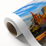 Art Deco poster of Melbourne skyline in pastel shades on rolled canvas, ideal for nursery wall art.