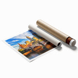 Rolled print of Melbourne scenery with muted floral elements, suitable for large bathroom or living room walls.