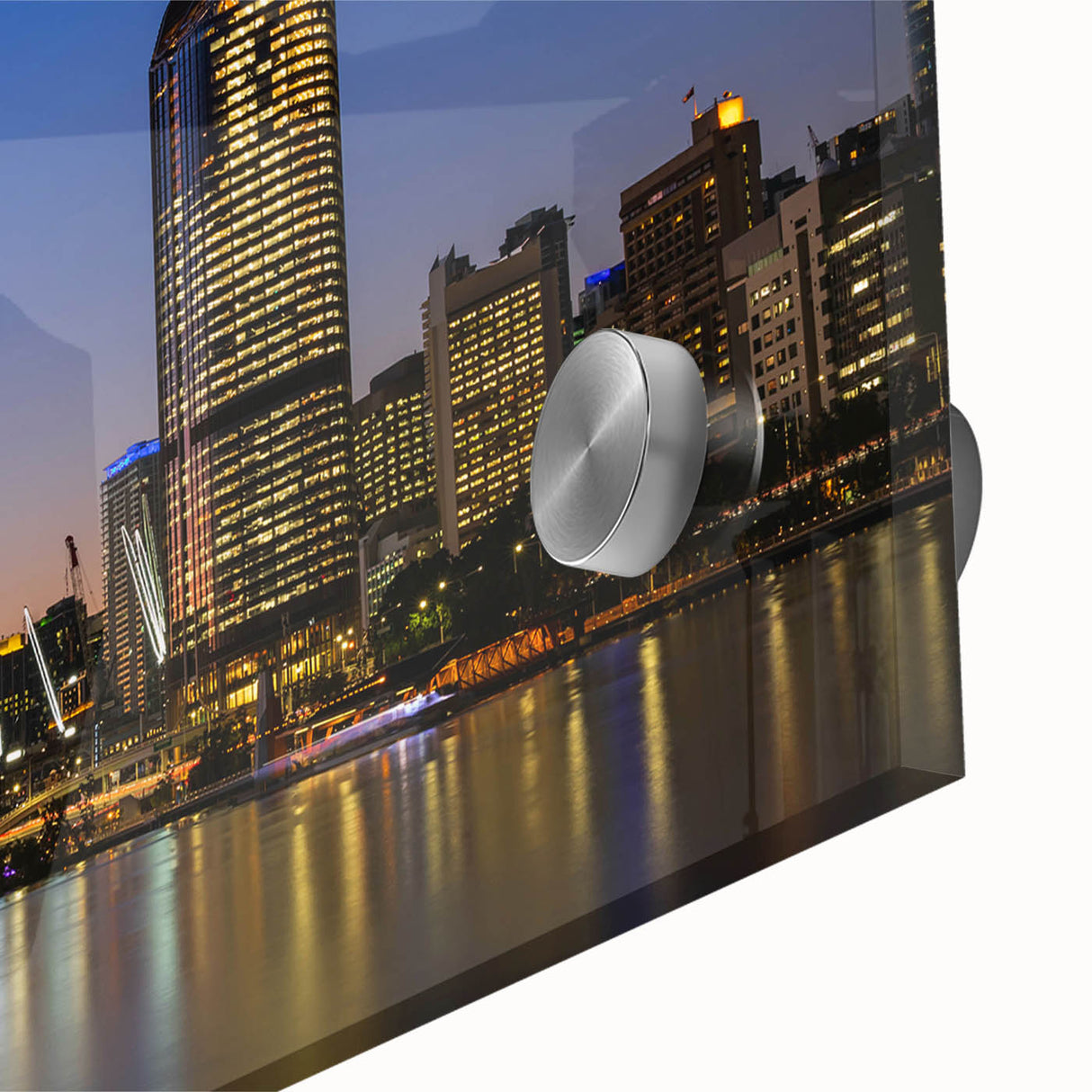 Large abstract wall art depicting Queensland scenery in muted green and blue tones on acrylic glass.