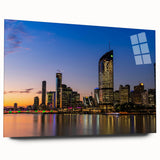 Large abstract depiction of Queensland scenery in muted earth tones on acrylic glass.