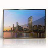 Art deco poster of Queensland, Australia scenery in gold tones on framed acrylic, suited for nursery wall decor.