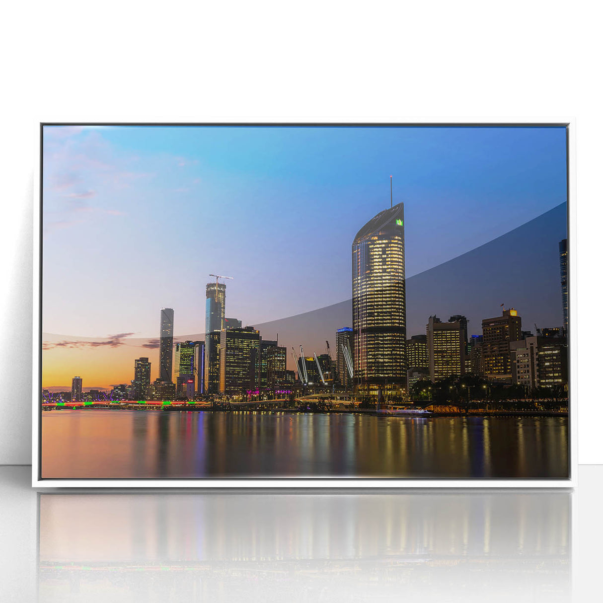 Mid-century modernist art depicting Queensland, Australia scenery in muted earth tones on a framed acrylic print.