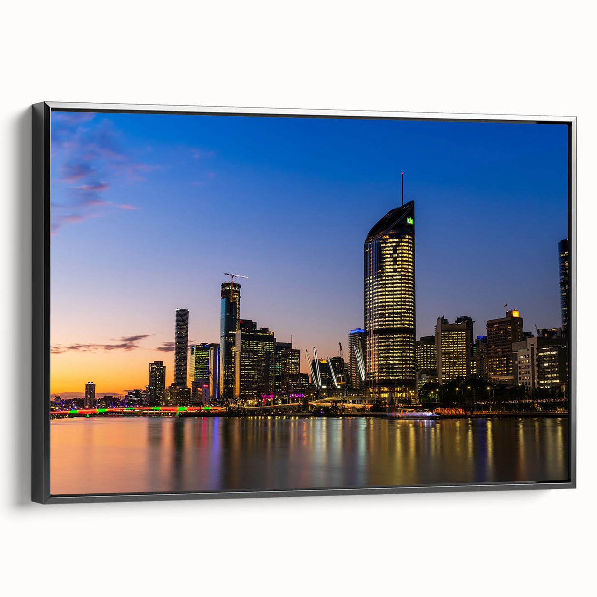 Black and white framed canvas depicting a Queensland landscape, ideal for bedroom wall decor.