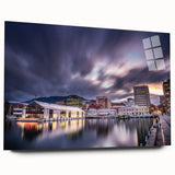 Large abstract wall art of Tasmania scenery in muted earth tones on acrylic glass, suitable for bedroom or dining room decor.