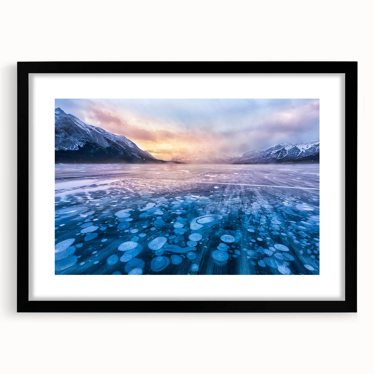 Extra large abstract art print featuring vibrant, textured scenery of Alberta, Canada on a black framed canvas.