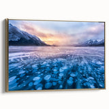 Vintage poster art of Alberta, Canada scenery on extra large framed canvas, featuring vibrant colors with a black border.