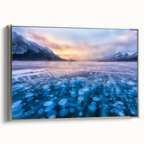 Framed canvas of a vintage-style Alberta landscape in muted greens and blues, ideal for bedroom wall art.
