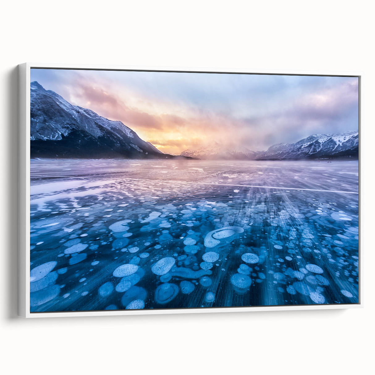 Framed canvas depicting a vintage-style landscape of Alberta, Canada, with muted earth tones.