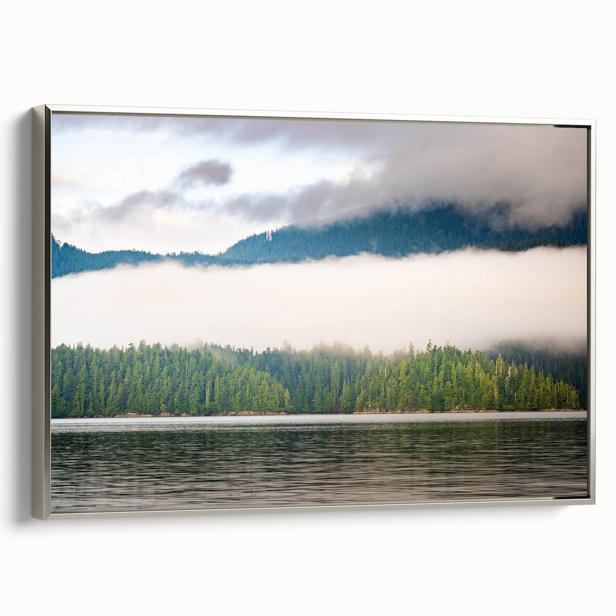 Framed canvas landscape art painting featuring a British Columbia scenery in colorful hues, ideal for living room decor.