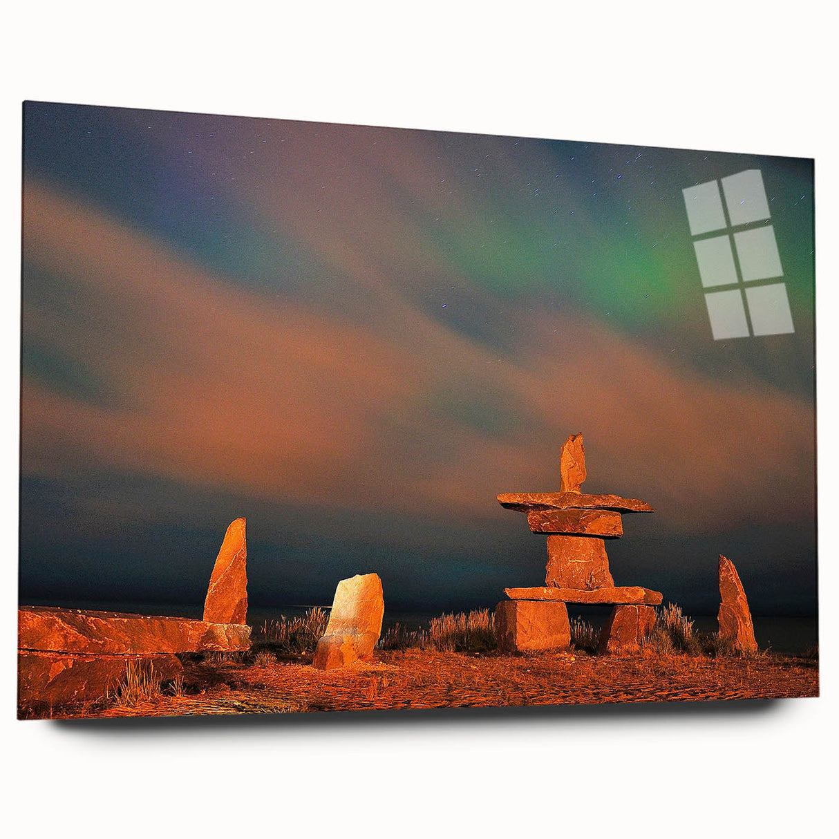 Acrylic print of a large abstract depiction of Manitoba scenery in muted earth tones, ideal for bedroom or dining room art.