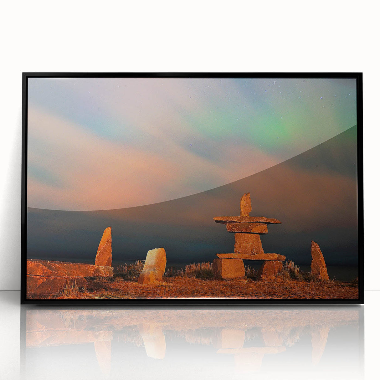 Large abstract wall art featuring a stylized Manitoba scenery in black and white tones on a framed acrylic.