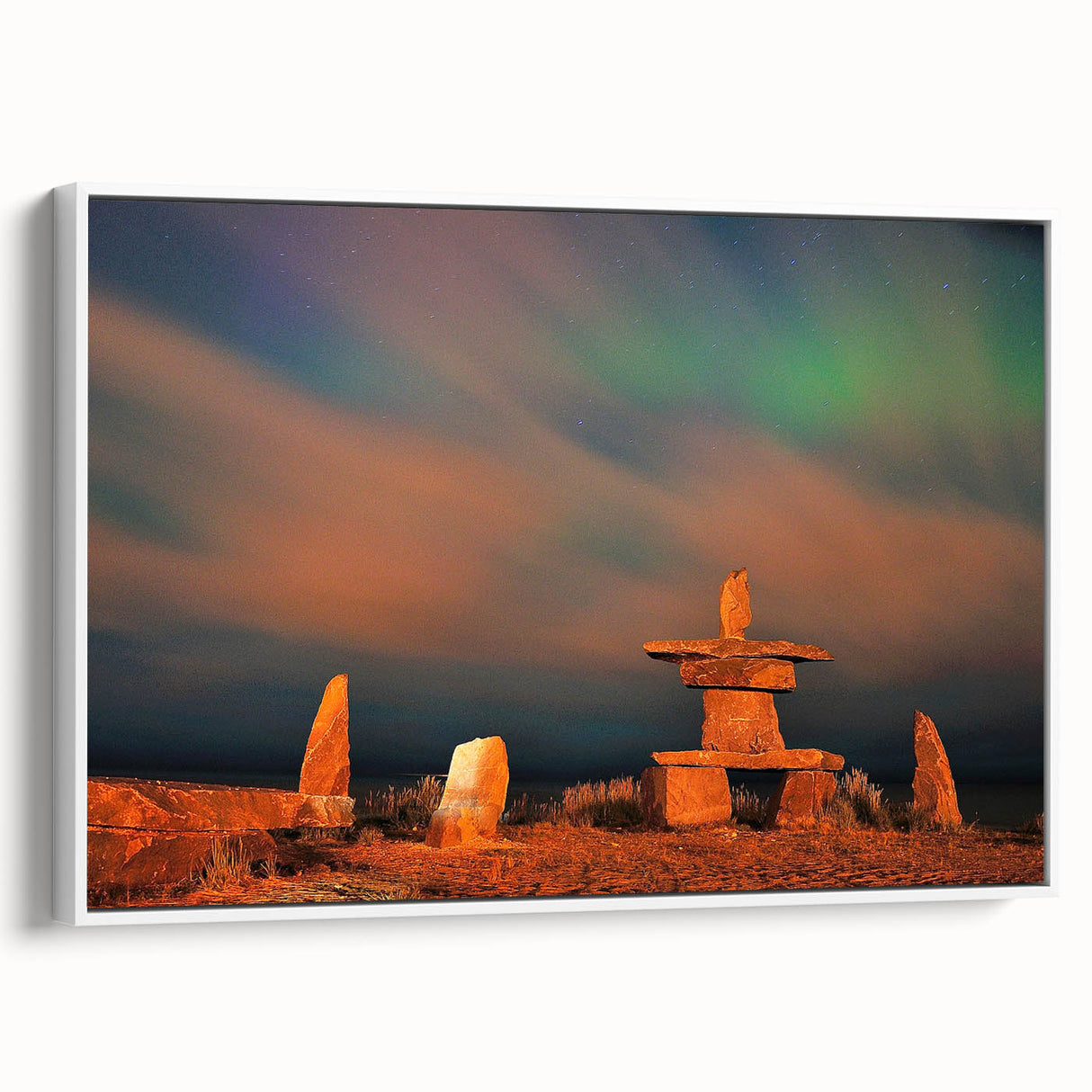 Vintage poster art of Manitoba scenery in vibrant colors on a large framed canvas, suitable for living room decor.