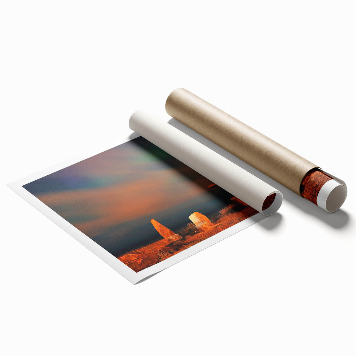Extra large rolled print of a serene Manitoba landscape with soft floral elements in muted colors.