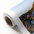 Art Deco-style poster of Newfoundland scenery on rolled canvas, featuring muted earth tones, ideal for nursery wall art.