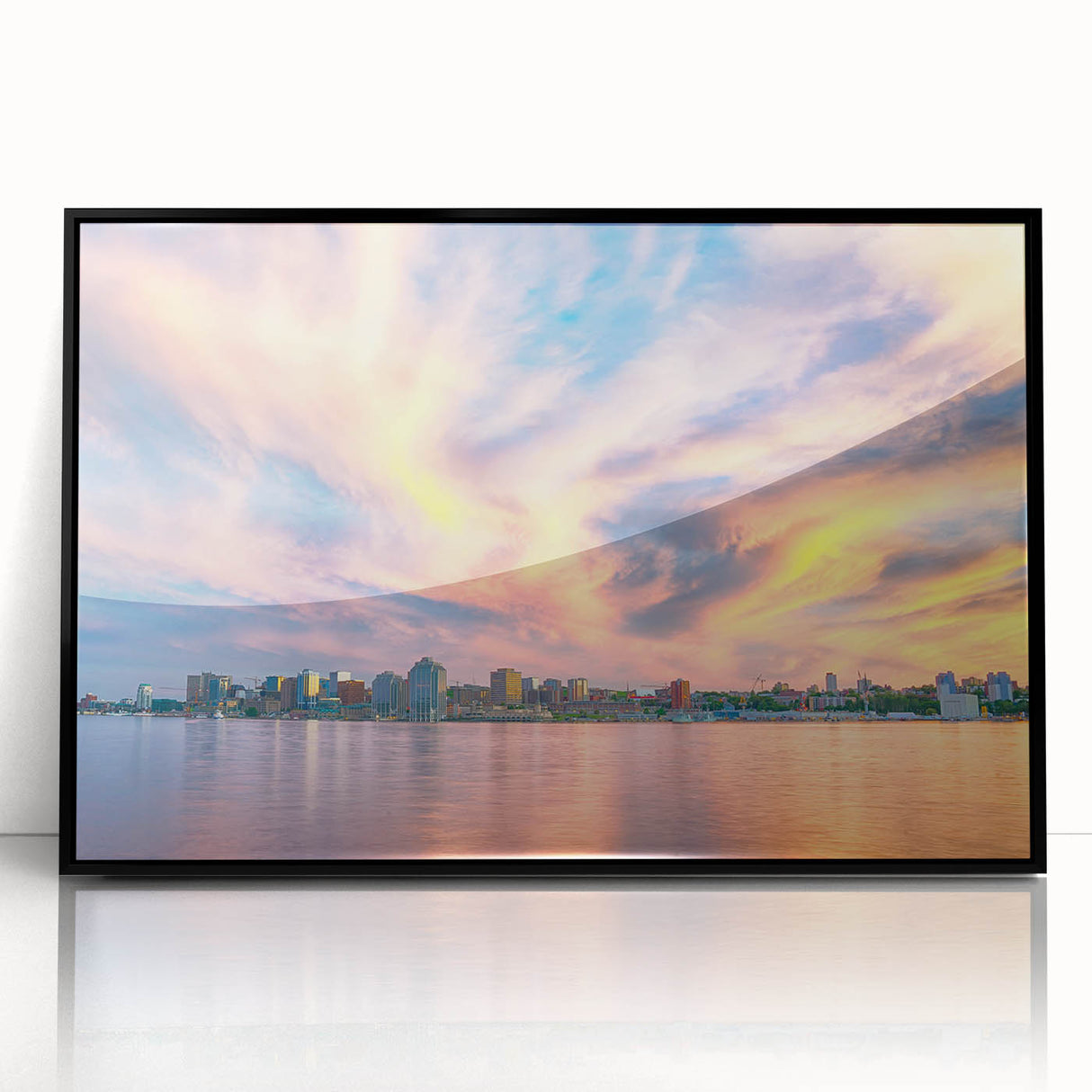 Large abstract wall art depicting a Nova Scotia scenery in muted earth tones on a framed acrylic.