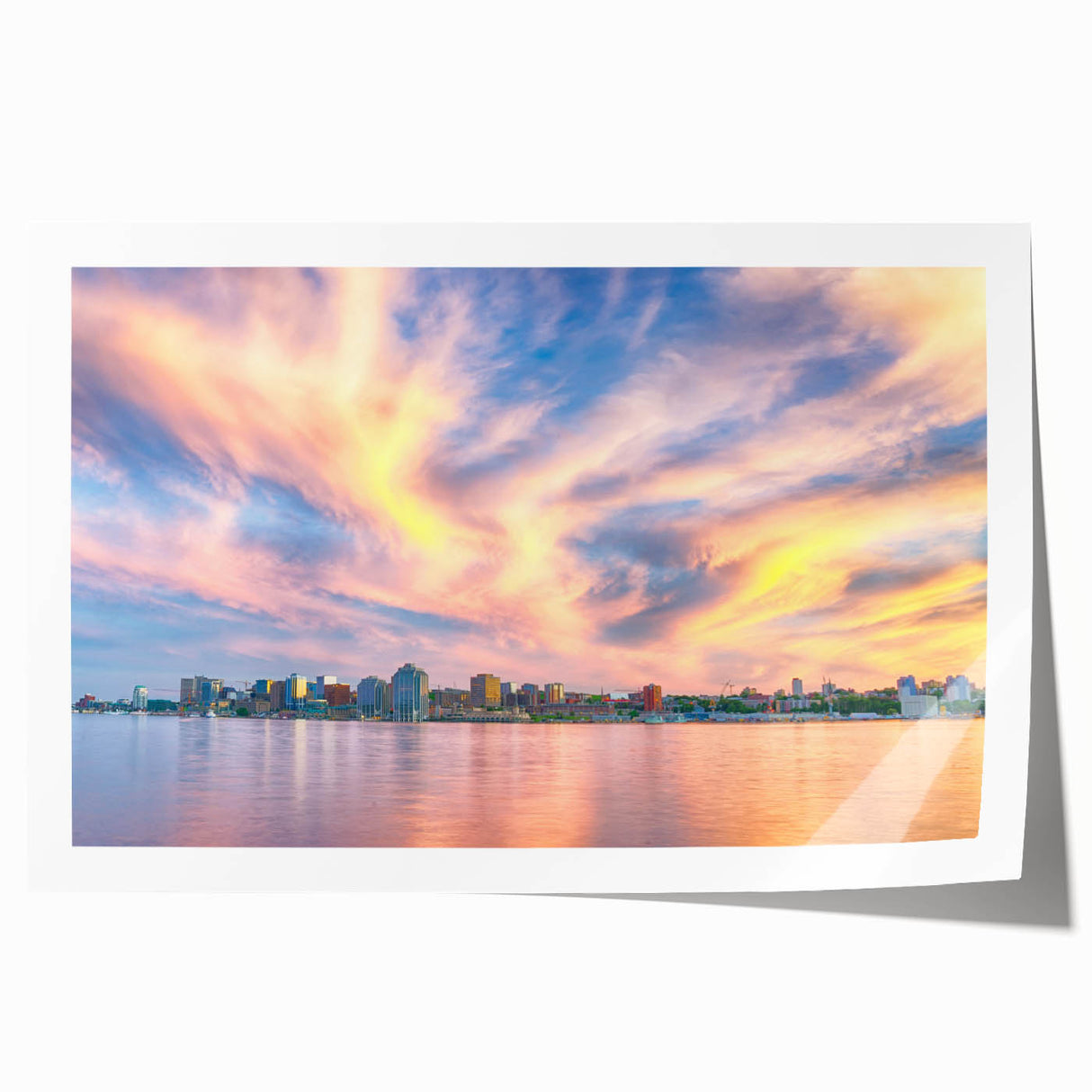 Rolled print of Nova Scotia scenery with vibrant green and blue tones, ideal for dining room wall art.