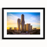 Extra large abstract art print featuring a colorful, textured depiction of Ontario’s scenery, framed in black.