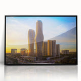 Large abstract wall art depicting a serene Ontario landscape in muted earth tones on a framed acrylic.