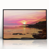 Large abstract wall art depicting a serene Prince Edward Island scenery in muted earth tones, framed in black acrylic.