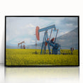 Large abstract wall art depicting a Saskatchewan scenery in muted earth tones, framed in black acrylic.