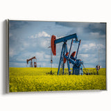 Landscape art painting of Saskatchewan scenery on silver-framed canvas, featuring muted natural tones.