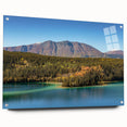 Large abstract wall art of Yukon scenery in muted earth tones on acrylic glass, ideal for bedroom or dining room decor.