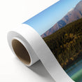 Art deco poster of Yukon scenery in soft pastel shades on rolled canvas, suitable for nursery wall art or dining room decor.