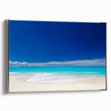 Landscape art painting of Antigua's coastline on framed canvas, featuring vibrant colors and vintage poster style.