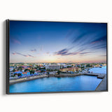 Black and white framed canvas of Aruba landscape, vintage poster style, ideal for bedroom wall art.