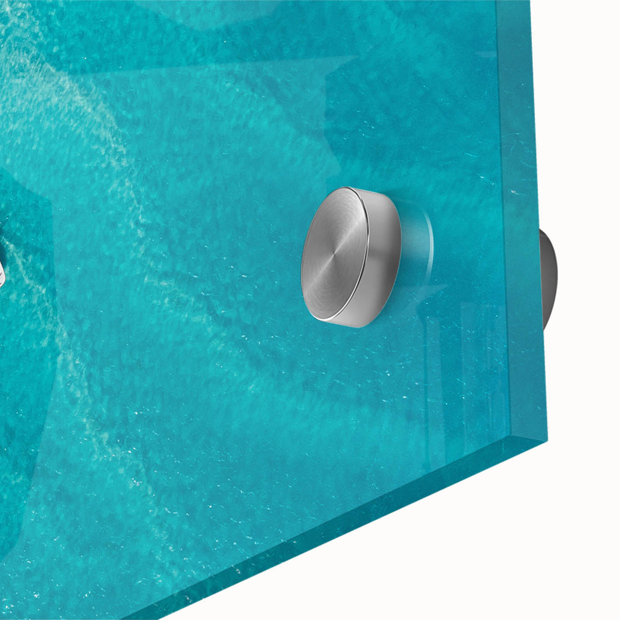Large abstract wall art featuring Caribbean scenery in vibrant blue and green tones on acrylic glass.