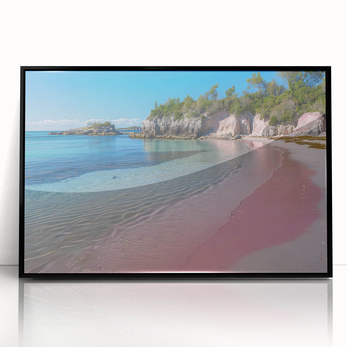 Large abstract wall art featuring vibrant Caribbean scenery on a black framed acrylic, suitable for modern art wall decor.