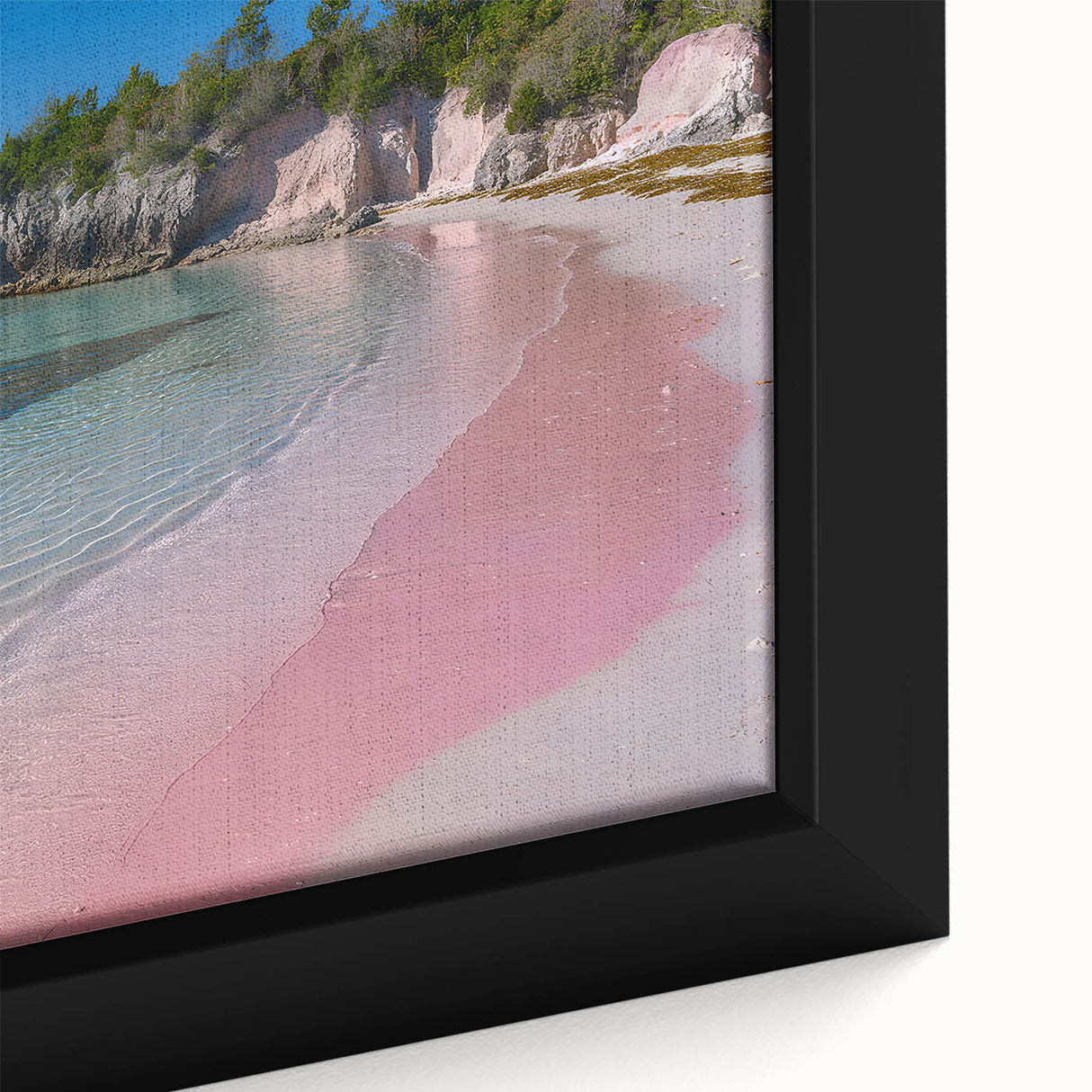 Extra large framed canvas featuring a textured black wall art with colorful Caribbean scenery, ideal for living room decor.
