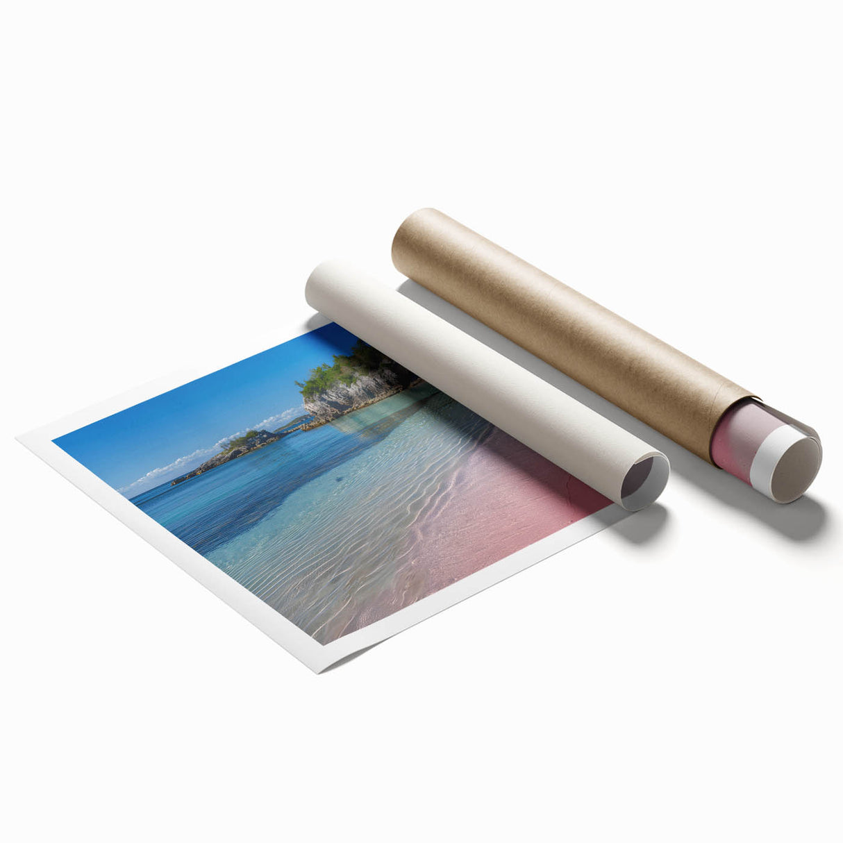 Extra large rolled print of a serene Caribbean Bermuda landscape with soft floral elements in pastel shades.