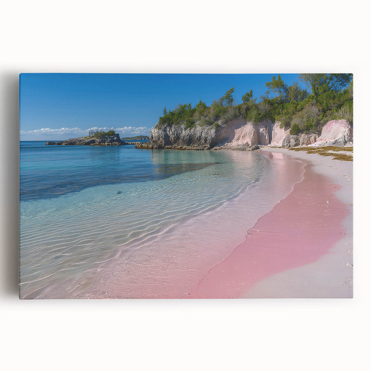 Black and white stretched canvas featuring a serene Caribbean beach scene, ideal for kitchen wall art or bedroom ambiance.