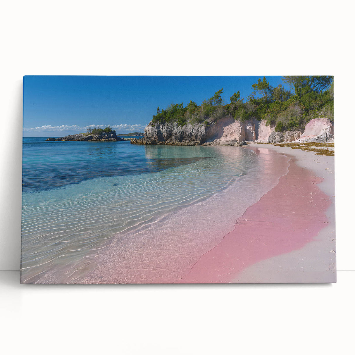 Large black and white photo of Bermuda scenery on stretched canvas, ideal for kitchen wall art.